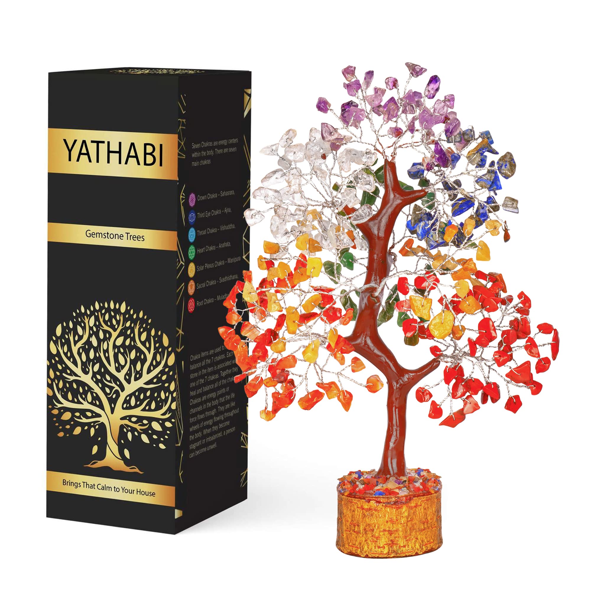 Seven Chakra Tree - Crystal Tree for Positive Energy - Chakra Tree of Life - Feng Shui Tree - Crystals and Stones - Spiritual Items - Good Luck Gift - Housewarming Gifts for Women (10-12 Inch Approx.)