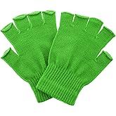 Prasacco Green Gloves Fingerless Gloves Winter Knit Gloves Warm Green Fingerless Gloves Stretch Mittens Typing Gloves Half Finger Gloves for Women Men Girls Boys