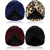 4 Pieces Turbans for Women Silk Satin Lined Turban Head Wrap Adjustable Twisted Headwrap Hair Cover Wrap(Retro Color)
