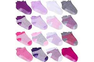 Duufin 16 Pairs Toddler Ankle Socks with Gripper Kids Low Cut Sock Anti Slip Grip Socks for Toddler Boys and Girls