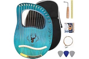 Lyre Harp, 16 Metal Strings Maple Saddle Mahogany Body Lyre Harp with All accessories included (16Strings Type 3, Blue)