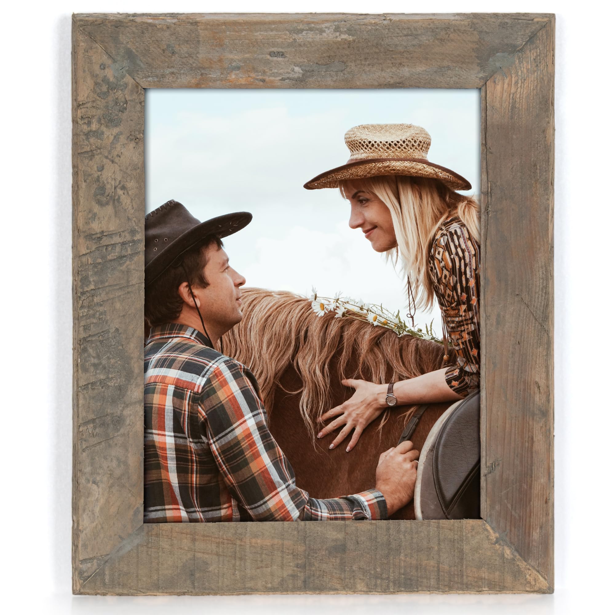 Photo 1 of Rustic Picture Frame 8x10, 100% Reclaimed Wood Frame with Tempered Glass, Farmhouse Style Photo Frame 8''x10'' Distressed & Vintage Looking Wall Decor Gallery Wall Frame Set Mounting or Table Display