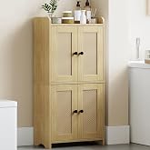 HEXCELEN Small Bathroom Storage Cabinet with 4 Doors,Streamlined American | narrow Bathroom Storage Cabinet for Small Spaces, Living Room, Kitchen, Entryway Yellow