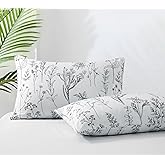 White & Black Microfiber Pillow Cases Set of 2, 20x26 Standard Size, Soft, Breathable, Non-Shrinking Plant Pattern Envelope Pillow Cases