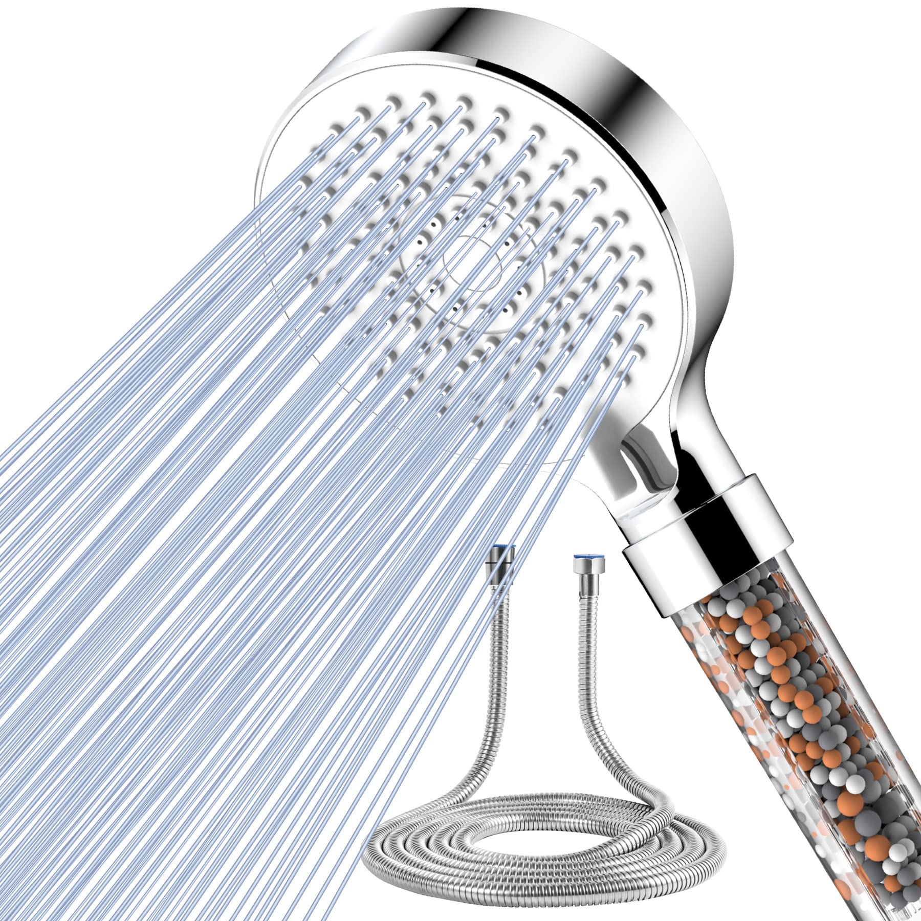 Magichome Shower Head and Hose 2M, High Pressure Filter Shower Head 5 Modes, Universal Hard Water Softener Showerhead with Extra Replaceable Accessories