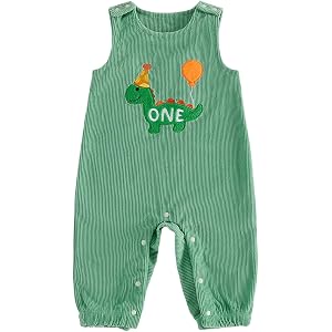 Lamuusaa Toddler Baby Boy Birthday Outfit One Animal Embroidery Romper Sleeveless Corduroy Jumpsuit Cake Smash Outfit