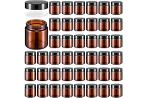 Norme 48 Pcs 4 oz Glass Jars with Lids Leakproof Round Airtight Empty Cosmetic Jars with Inner Liners Lid for Storing Lotions Powder Ointments Candle Making Tins (Black,Amber)