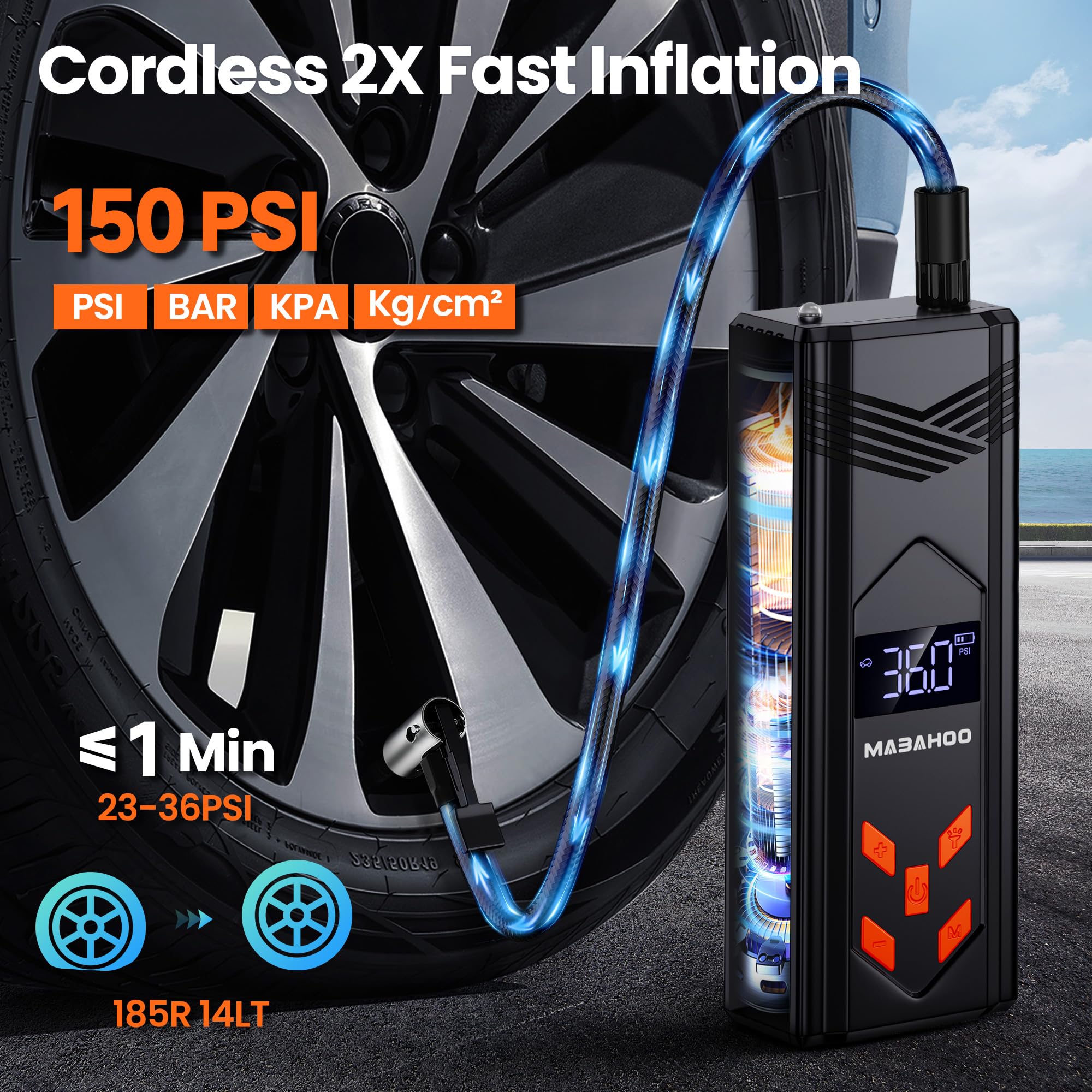 Portable Jump Starter with Air Compressor, 3000A Car Battery Jumper Starter Battery Pack, Jump Box for Car with 150PSI Auto Off Tire Inflator, 12V Car Battery Booster Pack with LCD Display, Light