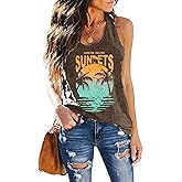 Womens Vintage Graphic Racerback Tank Tops Summer Beach Vacation Tank Cami Casual Loose Workout Yoga Tanks Vest