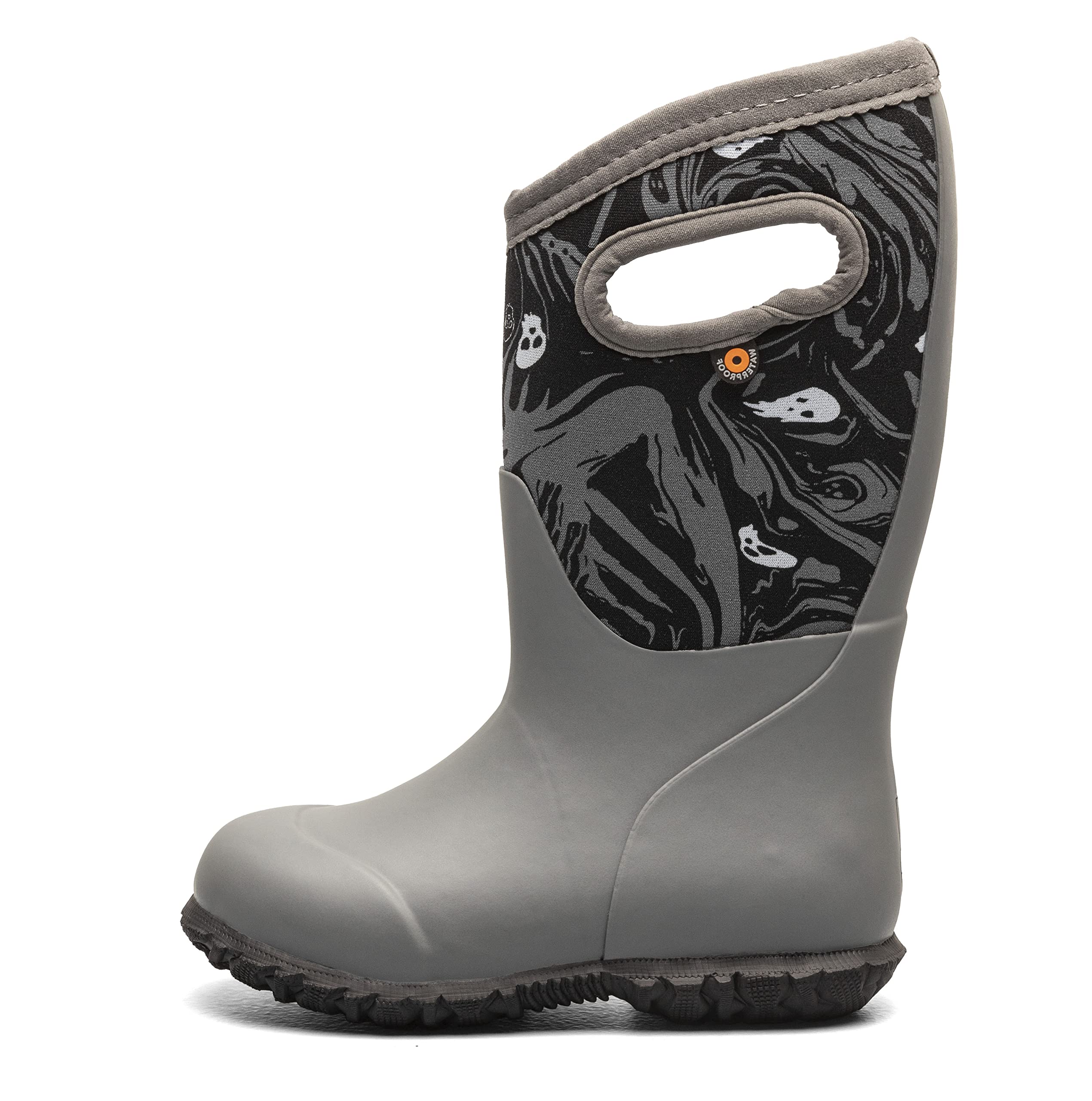 Bogs Kids York Boys and Girls Waterproof Insulated Rubber and Neoprene Winter Rain Boot, Spooky Print - Gray, Size 7 Little Kid Image