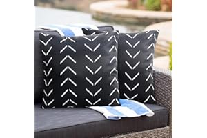 Adabana Outdoor Waterproof Throw Pillow Covers 16x16 Inch Black and White Decorative Boho Pillows Cover Set of 2 for Patio Garden Porch