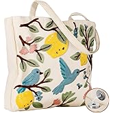 Miss Adola Embroidery Canvas Tote Bag for Women - Reusable Tote with Buckle Aesthetic Cute Shoulder Bag for Shopping, Grocery
