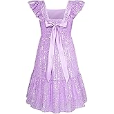 GRACE KARIN Girls Sequin Dress Flutter Sleeve A-Line Tie Back Sparkly Formal Party Dress for Girl 5-12Y