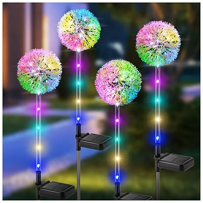 BUCASA Solar Lights Outdoor 4 Pack Dandelion Garden Lights 16 LEDs