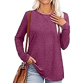 OFEEFAN Womens Long Sleeve Basic Shirts Crew Neck Fall Tops Outfits Clothes 2024