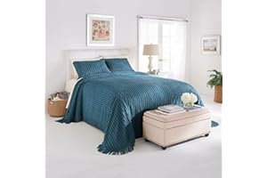 BrylaneHome Oversized Extra Wide Cotton Chenille Bedspread with Fringed Hems - Queen, Peacock
