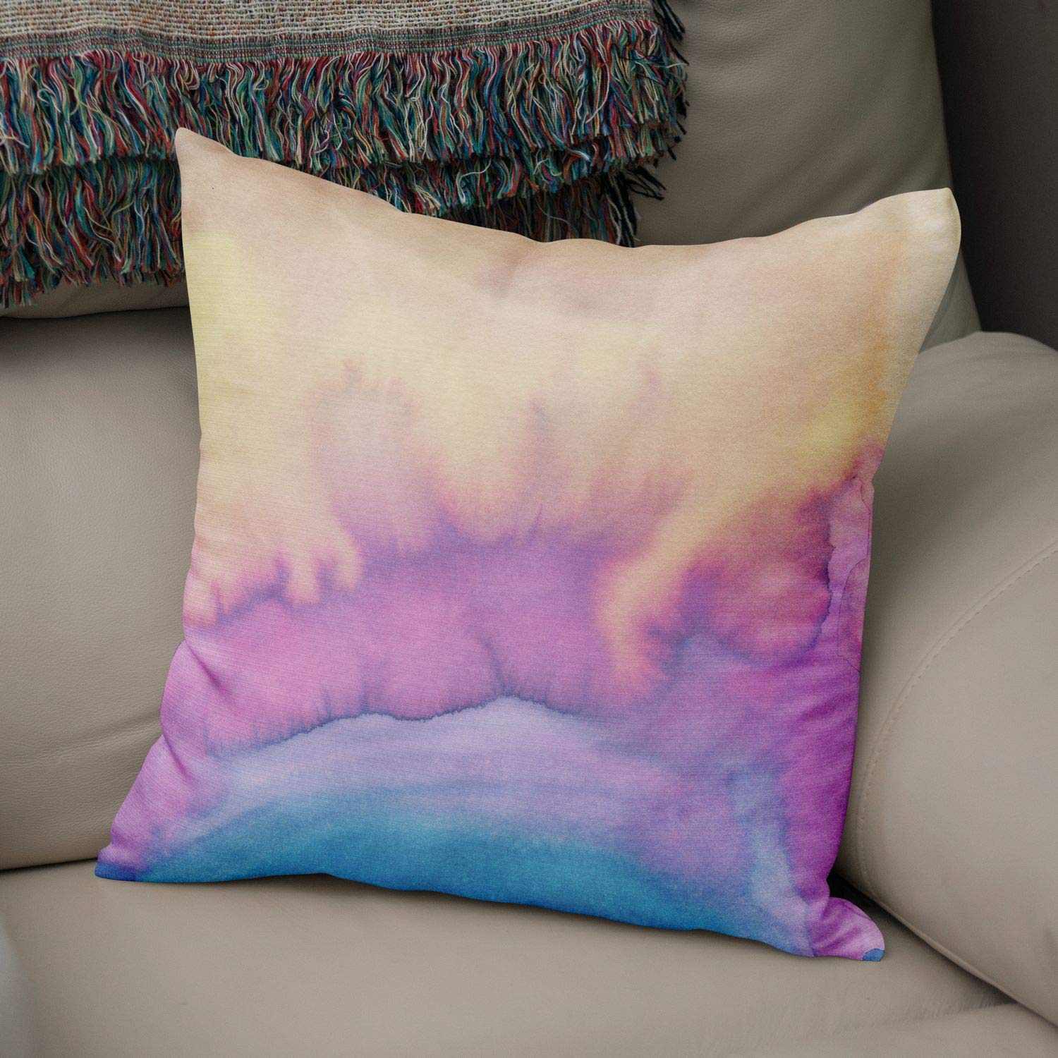 Bonamaison Decorative Cushion Cover Watercolor Theme, Throw Pillow Covers, Home Decorative Pillowcases for Livingroom, Sofa, Bedroom, Size:43X43 Cm - Designed and Manufactured in Turkey