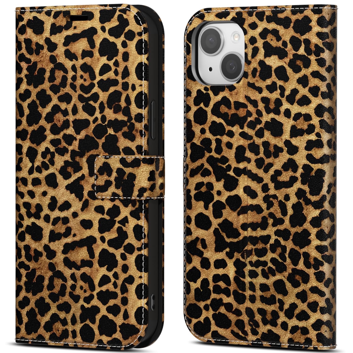 Svanove for iPhone 13 Mini Wallet Case for Women, Flip Folio Purse Leather Phone Case with Credit Card Holder Slot RFID Blocking, Full Body Girly Cute Leopard Cheetah Print Design, Brown Fall