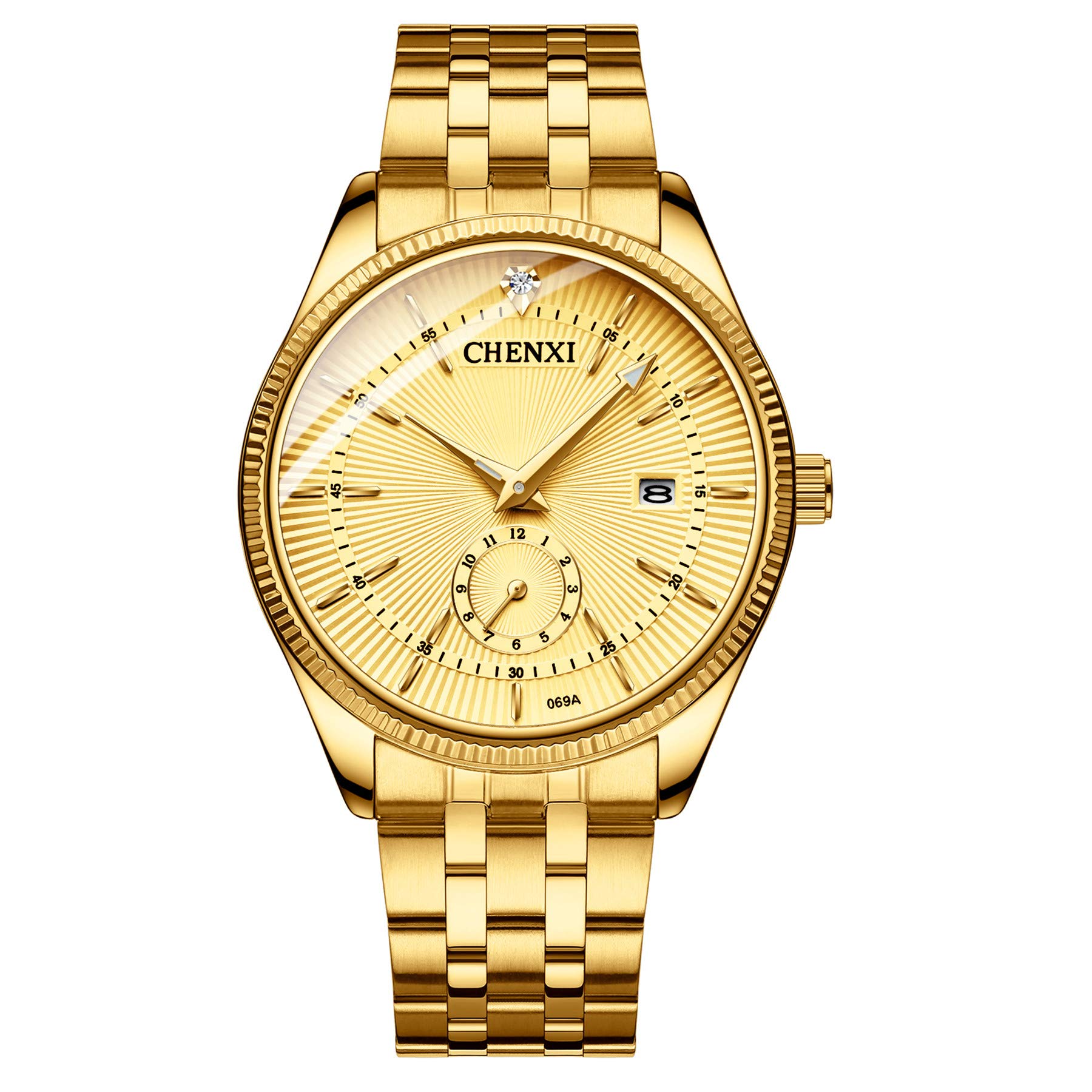 JewelryWe Men Women Gold Watches Stainless Steel Couple Wristwatch Calendar Quartz Watch His and Her Matching Watch Set with Second Dial
