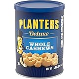 PLANTERS Deluxe Whole Cashews, 18.25 oz. Resealable Jar - Wholesome Snack Roasted in Peanut Oil with Sea Salt - Nutrient-Dens