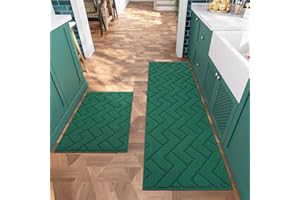 HICORFE Kitchen Rugs and Mats Sets,2 Pieces Super Absorbent Polypropylene Non-Slip Rug,Soft Comfort Floor Mat,Machine Washable for Kitchen,Hallway,Office,Sink,Laundry(24" x 35" Plus 24" x 79",Evergreen）