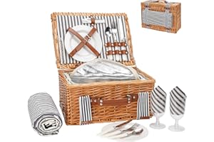 WICKERLAND Wicker Picnic Basket Set for 2 Persons with Blanket,Handmade Willow Picnic Basket with Insulated Cooler & Cutlery Kit, Gift Basket for Couples,Valentine Day,Birthday, Wedding, Outdoor Party