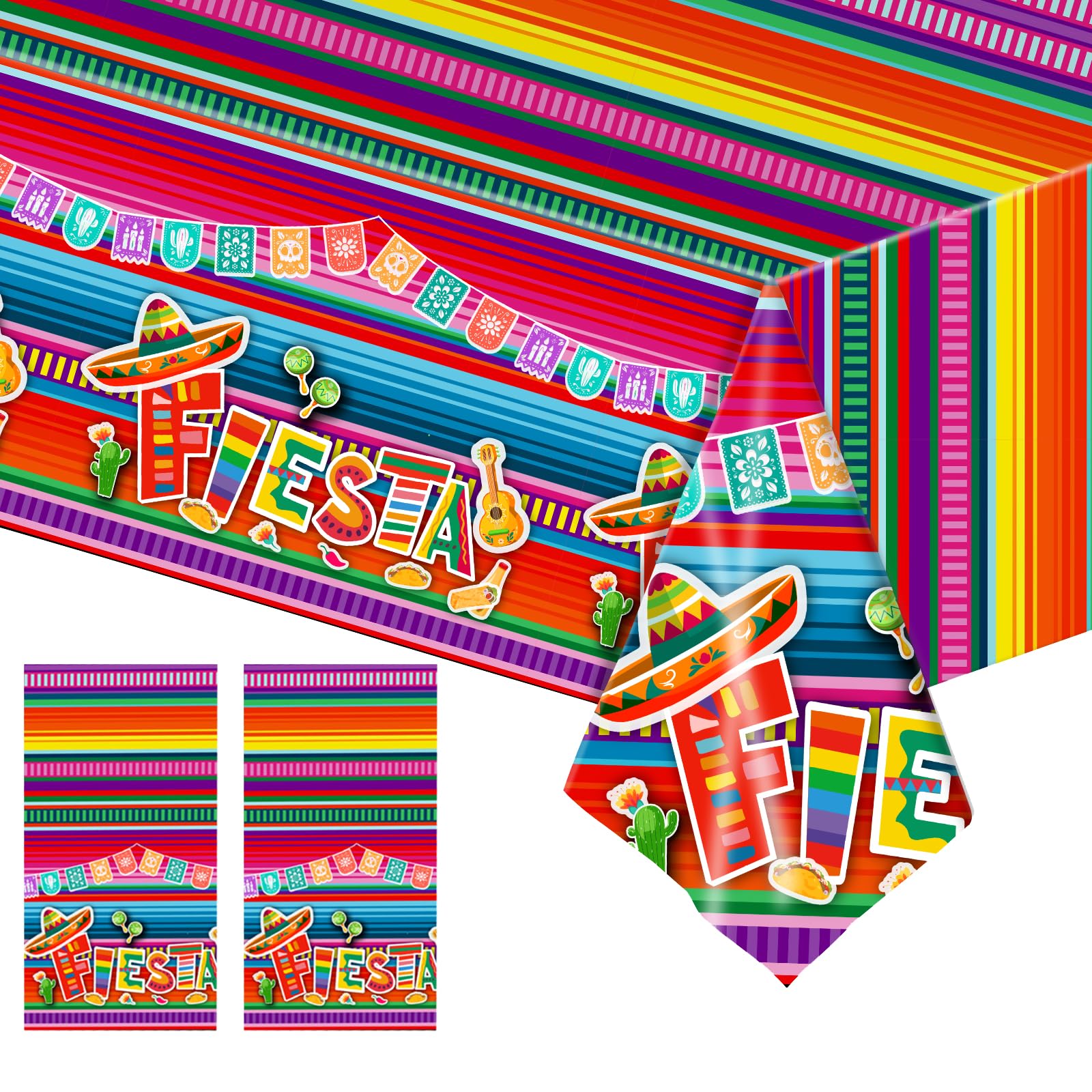 Satiskid 2 PCS Mexican Fiesta Party Tablecloth, Cinco De Mayo Party Table Covers, Colorful Floral Striped Plastic Waterproof Tablecloth, Mexican Themed Party Decoration Table Cloth (130 X 220cm) (Red)