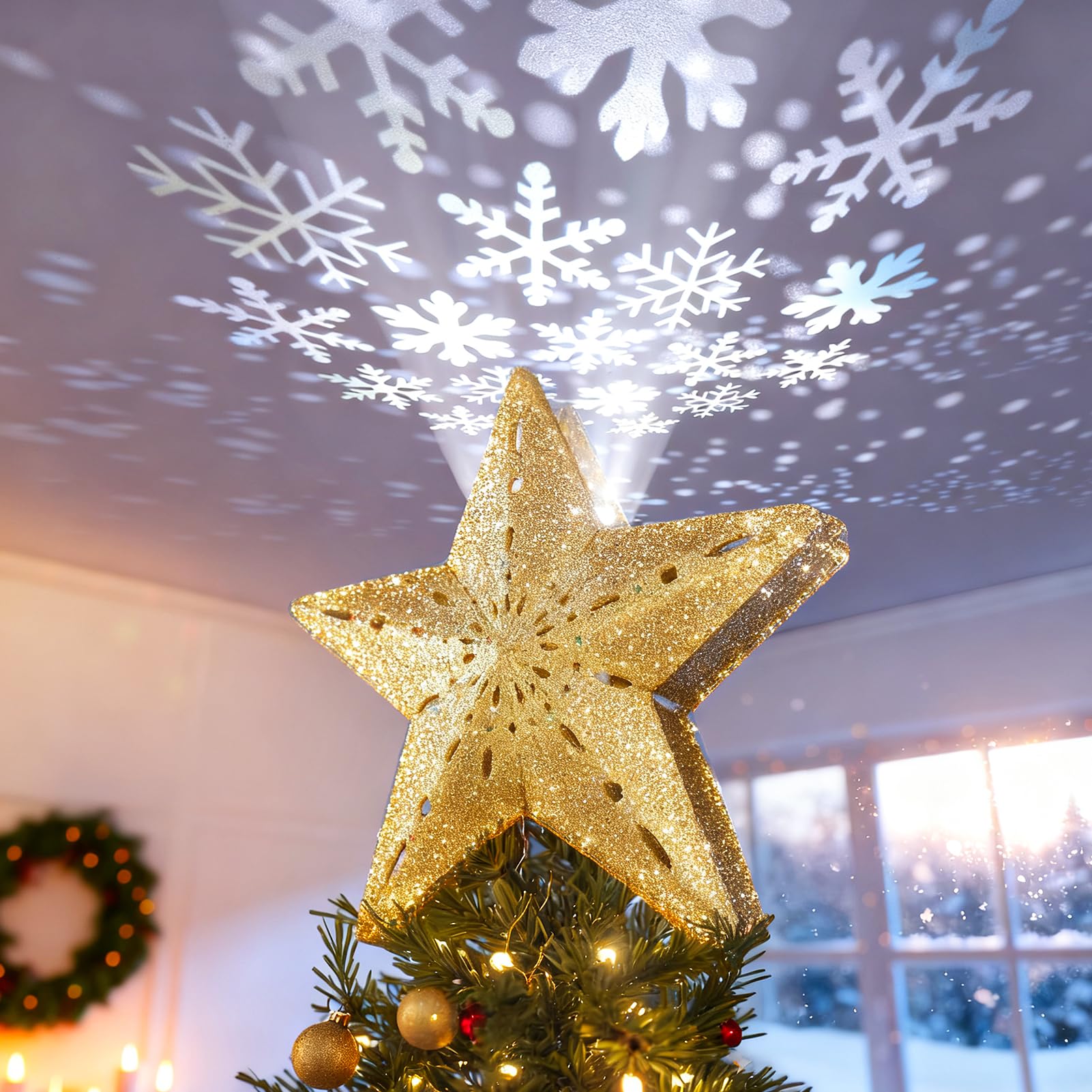 DG-Direct Christmas Tree Topper Lighted Star [Gold],3D Hollow Sparkling ...