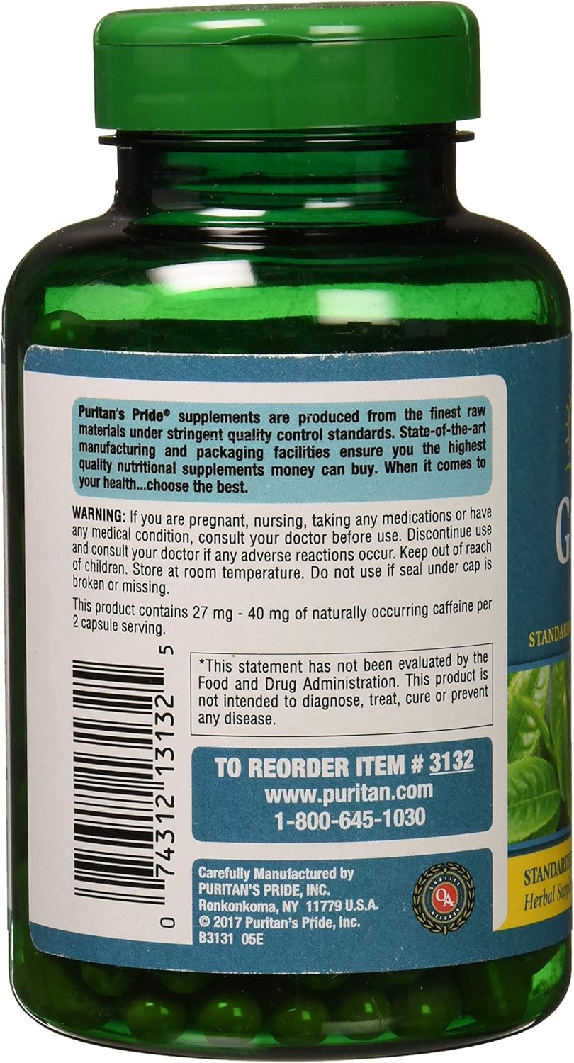 Puritans Pride Green Tea Standardized Extract 315 Mg Capsules, 200 Count: Health & Personal Care