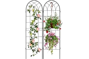 LZRS 2 Pack 71x20in Rustic Iron Arch Decoration Garden Trellis with Black Metal Coating – Perfect for Supporting Climbing Plants Outdoor, Roses, Vines, Flowers, and Vegetables.