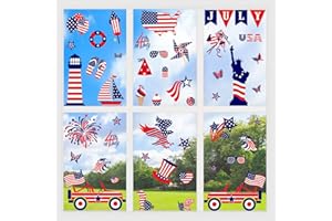 LITUPIC 4th of July Window Clings Patriotic American Flag Window Stickers Static Double-Sided Window Independence Day Stickers Decals with Flag Star Torch Eagle Stripes Balloon Static Window Decals for Décor