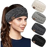 YSense 4 Pack Womens Ear Warmer Headband, Cable Knit Winter Headbands Fleece Lined Ear Warmers Stocking Stuffers for Women