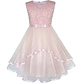 Sunny Fashion Flower Girls Dress Blue Belted Wedding Party Bridesmaid Size 4-12