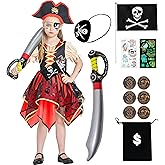 Girls Pirate Costume with Accessories, Kids Pirate Outfit Party Favor Buccaneer Fancy Dress