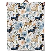 Zeleda Cute Dachshund Floral Blanket,Funny Dog and Colorful Flower Blankts,Gifts for Kids Puppy Lovers,Home Dorm Cabin Pet Area Picnic and Travel Decor, Soft Cozy Lightweight Flannel Throw,50"x60"