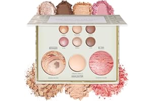 All in One Baked Makeup Face Palette, Includes 6 Eyeshadows, Bronzer, Blush, and Highlighter, Blush and Bronzer Palette, Shim