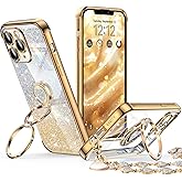 XYZ for iPhone 11 Pro Case with Stand, Phone Case with Double Ring Kickstand, Women Girls Bling Luxury Glitter Clear Phone Case Cover Heart for iPhone 11 Pro, Gold