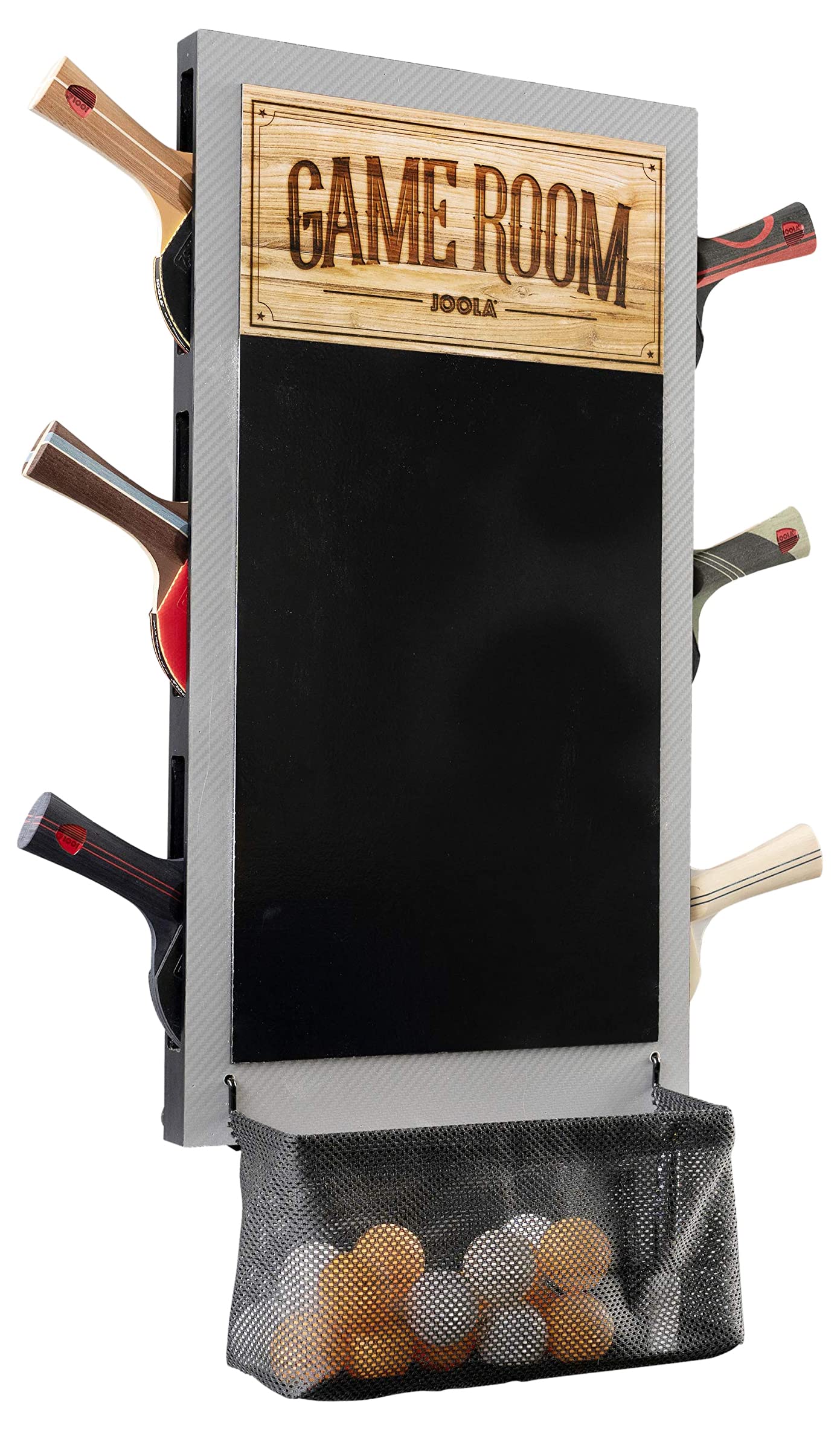 JOOLA Game Room Organizer with Ping Pong Paddle Holder, Table Tennis Ball Basket, Scoreboard, and Chalkboard Image