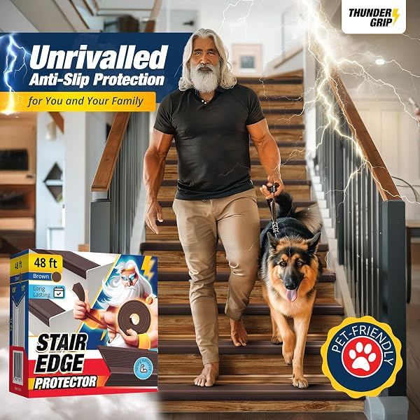 STAIR EDGE PROTECTOR 48 FT – BROWN RUBBER EDGE TRIM FOR STEPS – STAIR NOSE MOLDING – RUBBER NOSE TRIM – FIT FOR INDOOR AND OUTDOOR – NON SLIP AND WATERPROOF