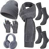 Geyoga 6 Pcs Women Winter Beanie Hat Scarf Gloves Ear Muffs Fuzzy Socks Set, Touchscreen Gloves for Thermal Gift Cold Weather