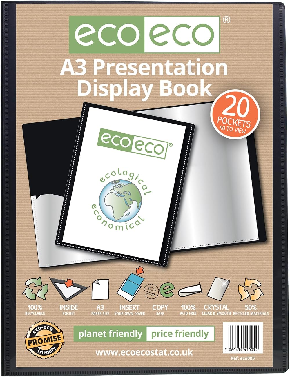eco-eco A3 50% Recycled 20 Pocket Black Presentation Display Book