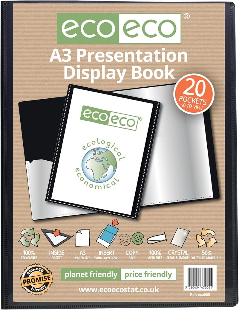 eco-eco A3 50% Recycled 20 Pocket Black Presentation Display Book