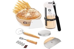 ABIOTO Sourdough Starter Kit - Complete Sourdough Bread Baking Supplies with 9" Round Basket, 24oz Glass Jar, Lame Bread, Dan