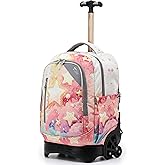 NEW TILAMI 18 Inch Rolling Backpack with Wheels for Girls Boys Kids Laptop Backpack School Travel, Orange Starshine