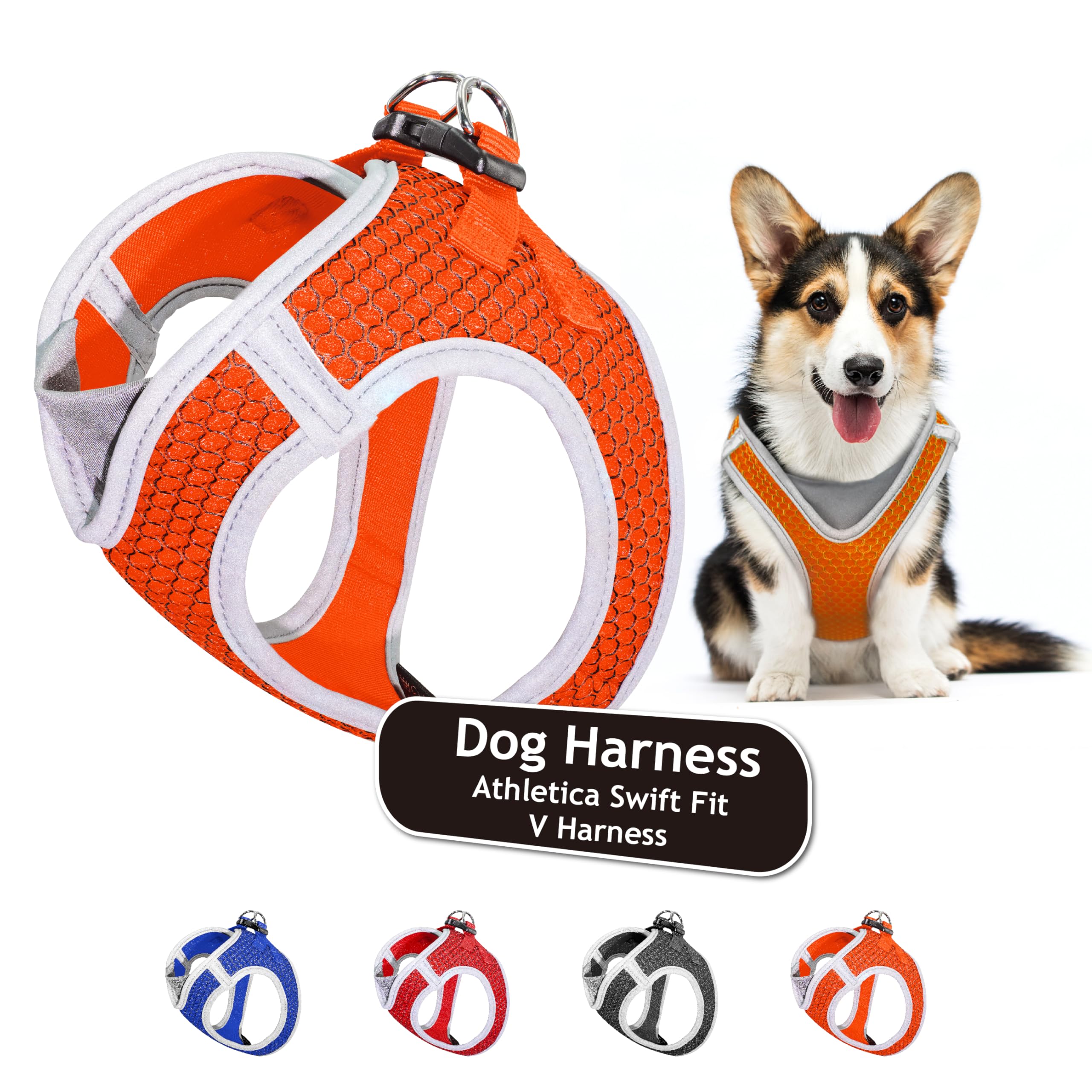 KRUZ PET KZA308-08L Reflective V-Neck Step in Mesh Dog Harness - No Pull, Quick Fit, Comfortable, Velcro-Adjustable Pet Harnesses for Walking & Training - Small, Medium Dogs - Orange,Large