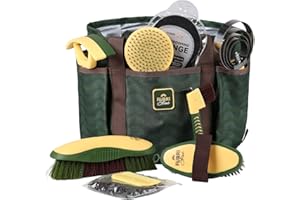 Furrishine 9PCS Horse Grooming Kit Curry Comb Sweat Scraper Horse Bathing Supplies Grooming Tools with Storage Bag Pasture Glow