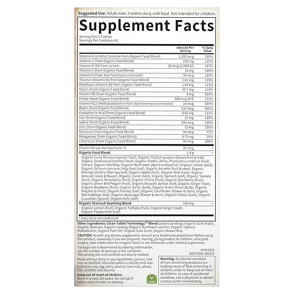GARDEN OF LIFE ORGANICS PRENATAL VEGAN WHOLE FOOD MULTIVITAMIN TABLETS, FOLATE NOT FOLIC ACID & STOMACH SOOTHING BLEND FOR WOMEN, PEPPERMINT, 180 COUNT