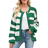 ZLIGXEA Womens Cardigan Sweaters Long Sleeve Striped Knit Cardigans Button Down Knitted Lady Jackets Outerwear Coat