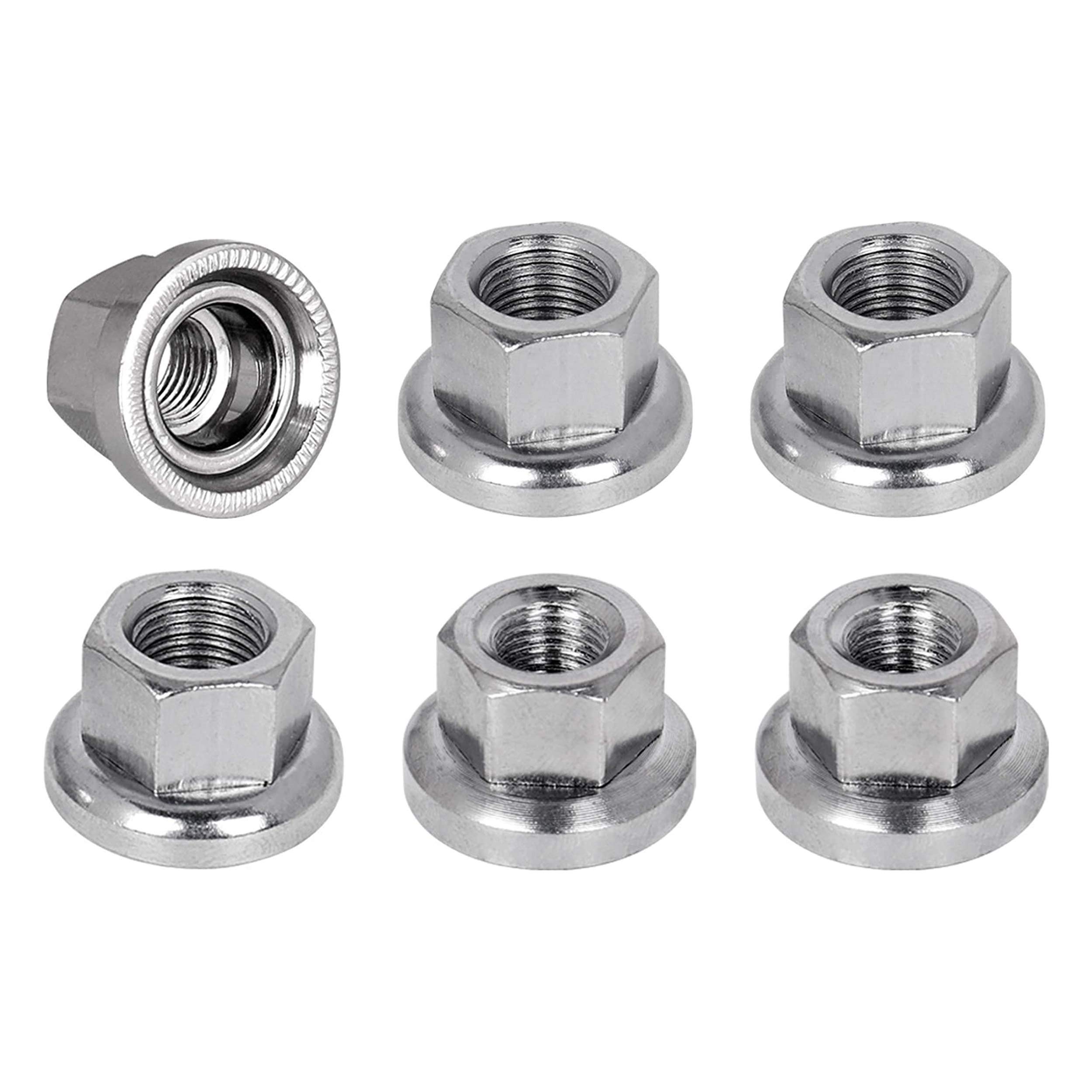 POFET 6pcs M10 Axle Wheel Nuts, Bicycle Wheel Nuts Replacement, M10 Hub Large Flange Axle Nut for Bicycle Mountain Bike Cycling