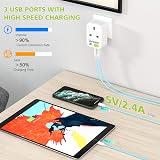 LENCENT UK to US Plug Adapter with 3 USB Ports Type B view 3